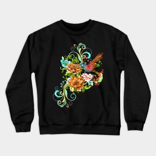 Wonderful elegant flowers with bird Crewneck Sweatshirt